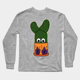 Cute Cactus Design #292: Potted Saguaro In Floral Pot Long Sleeve T-Shirt